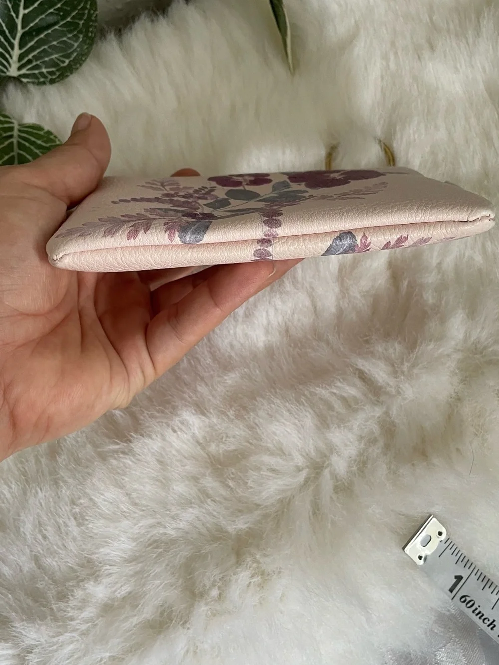Floral Coin Purse Key Pouch Mini Wallet Pink Vegan Leather